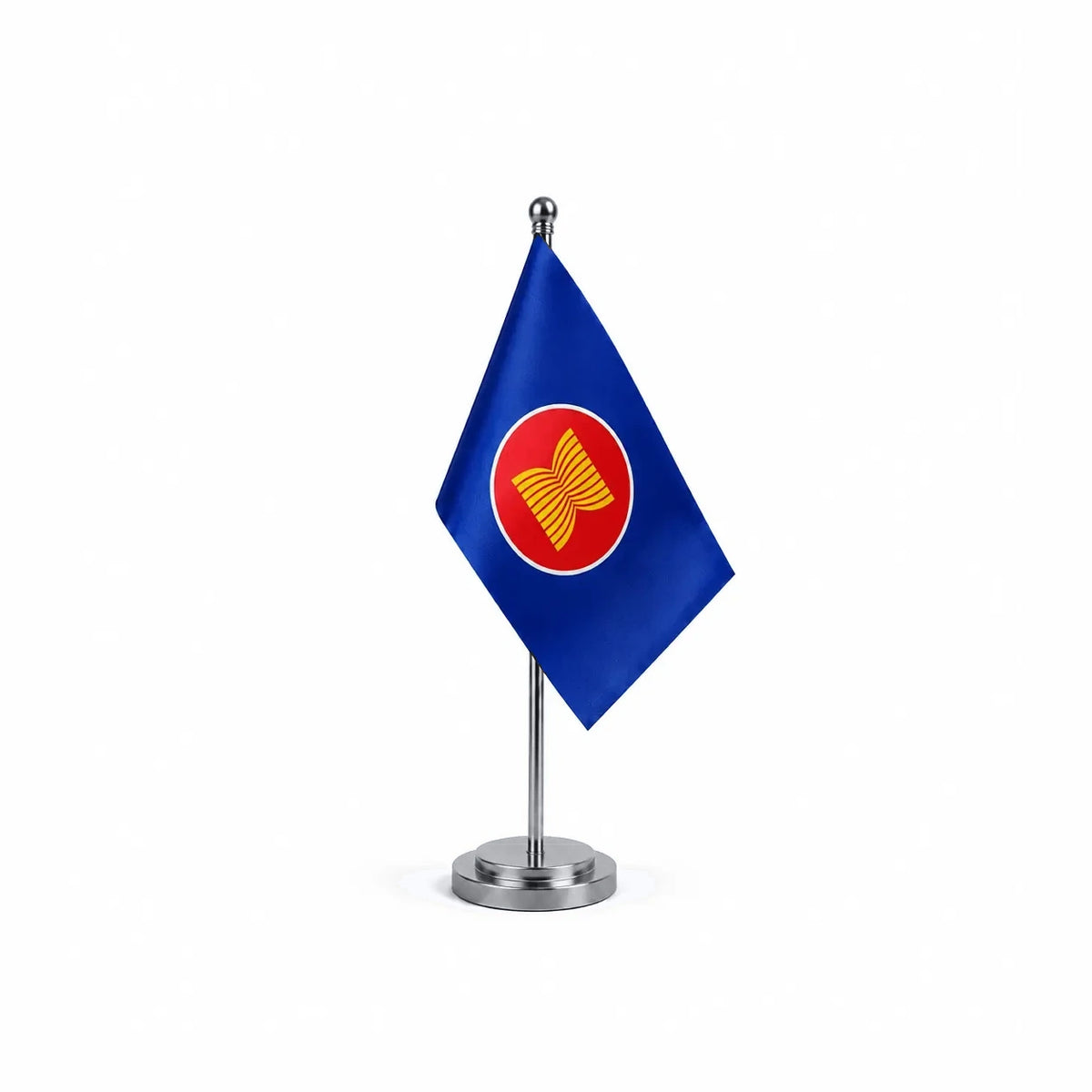 Drapeau Bureau de l'Association des nations de l'Asie du Sud-Est modèle Argent avec mât et socle en acier inoxydable