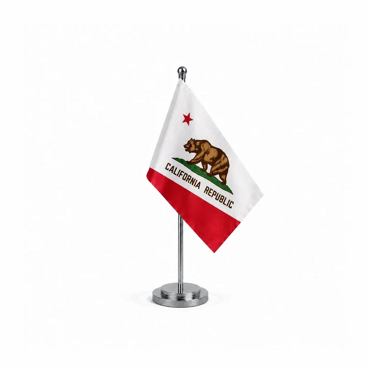 Drapeau Bureau de la Californie modèle Argent avec mât et socle en acier inoxydable