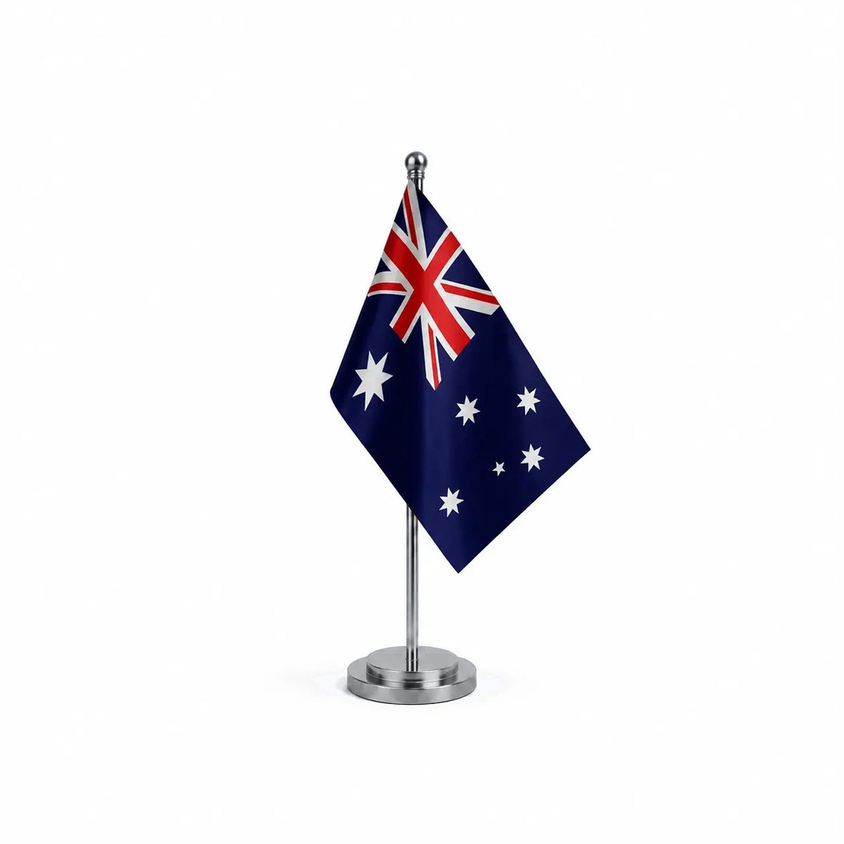 Drapeau bureau de l'Australie modèle Argent avec mât et socle en acier inoxydable