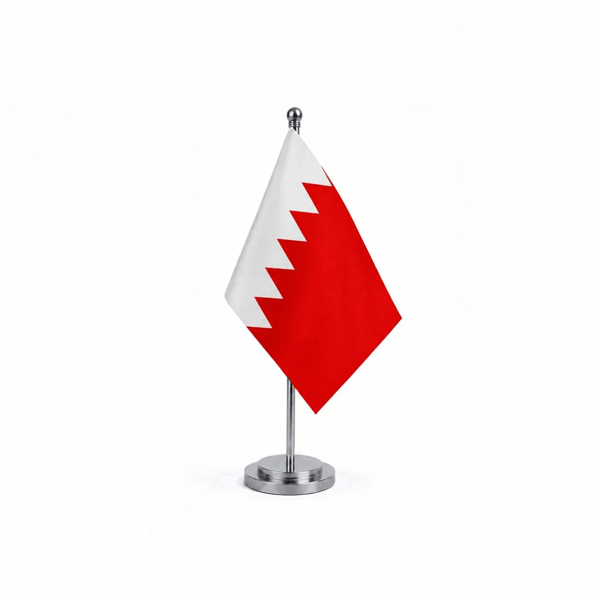 Drapeau bureau de Bahreïn modèle Argent avec mât et socle en acier inoxydable