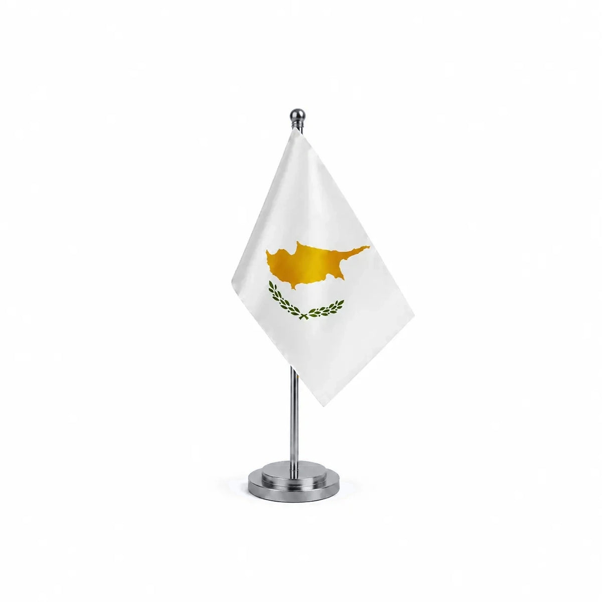 Drapeau bureau de Chypre modèle Argent avec mât et socle en acier inoxydable