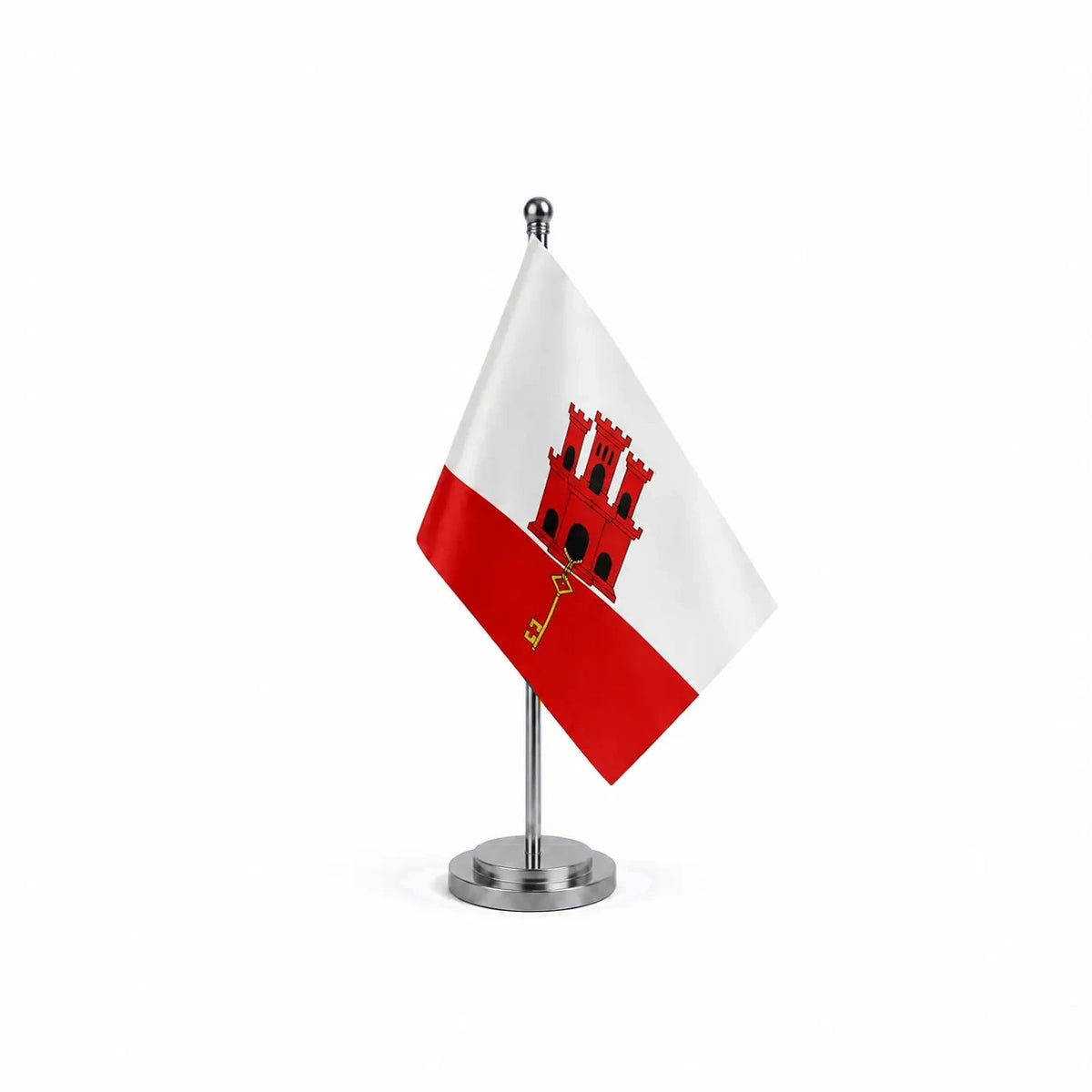 Drapeau bureau de Gibraltar modèle Argent avec mât et socle en acier inoxydable
