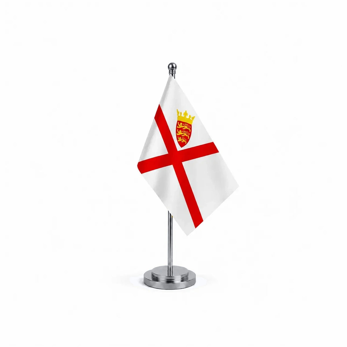 Drapeau bureau de Jersey modèle Argent avec mât et socle en acier inoxydable