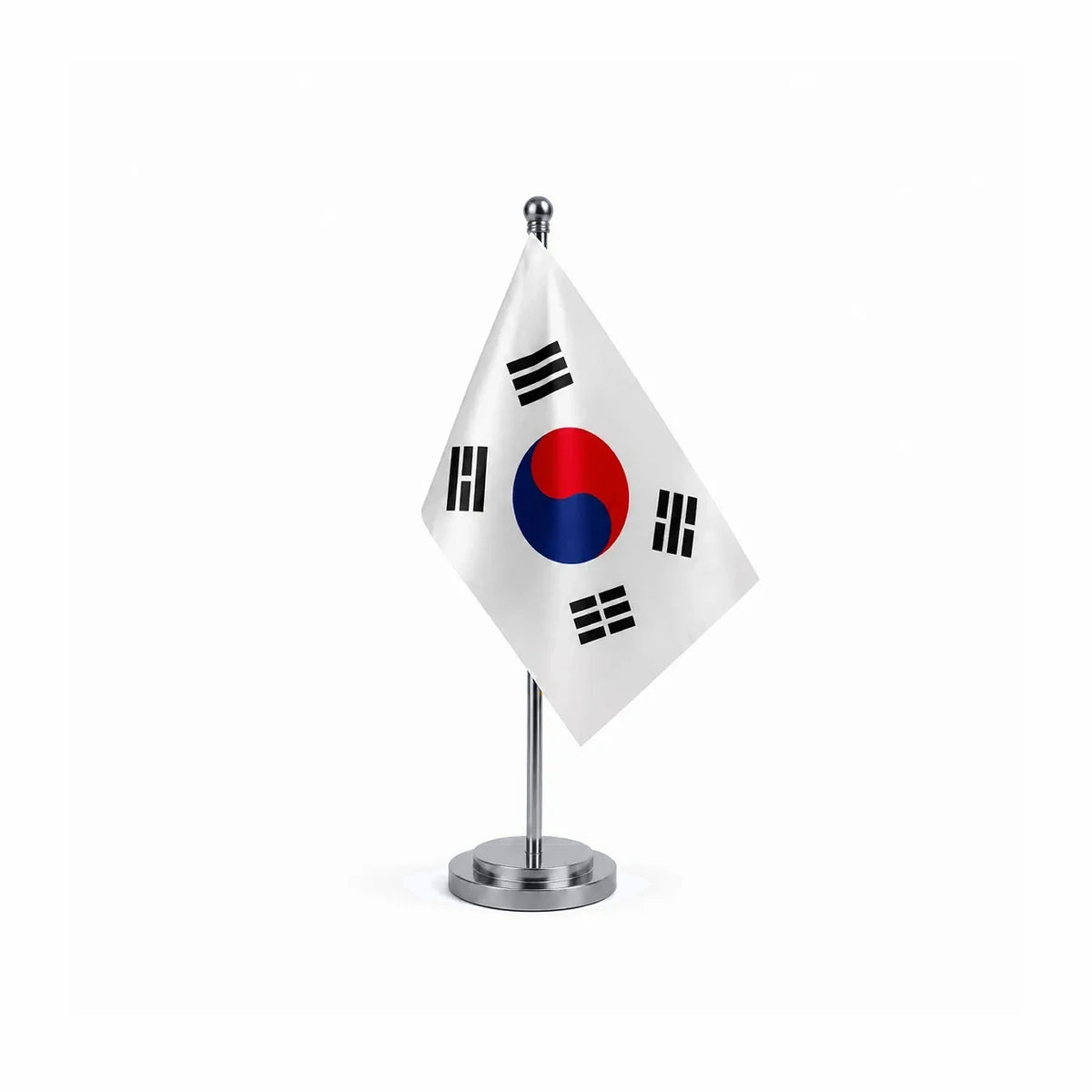 Drapeau bureau de la Corée du Sud modèle Argent avec mât et socle en acier inoxydable