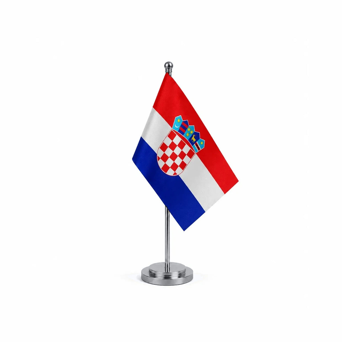 Drapeau bureau de la Croatie modèle Argent avec mât et socle en acier inoxydable
