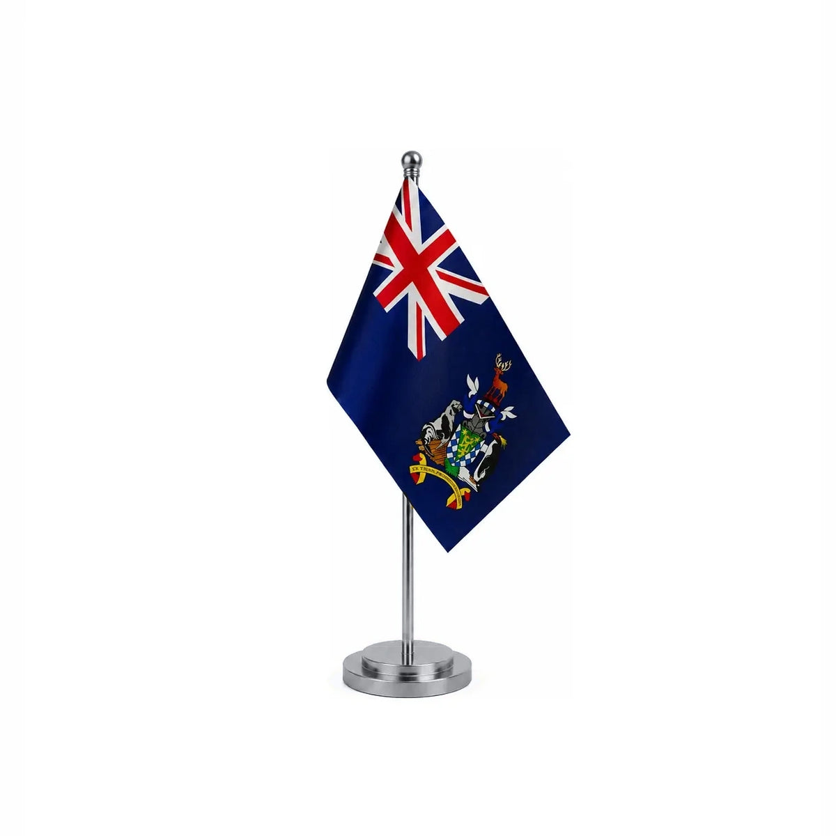 Drapeau bureau de la Géorgie du Sud-et-les Îles Sandwich du Sud modèle Argent avec mât et socle en acier inoxydable
