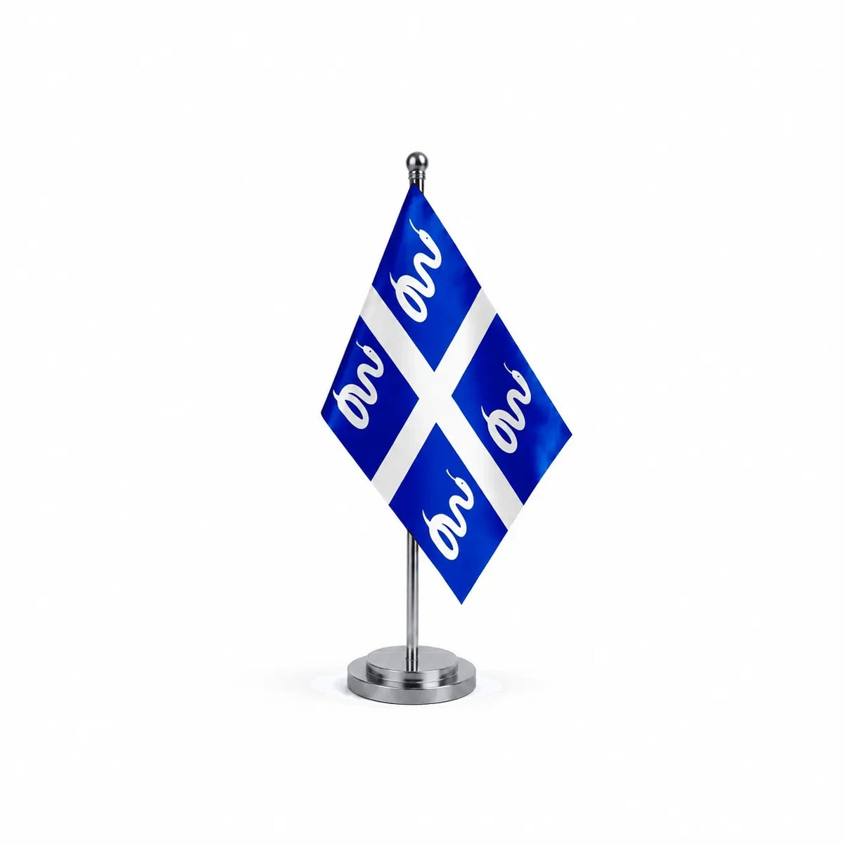 Drapeau bureau de la Martinique modèle Argent avec mât et socle en acier inoxydable