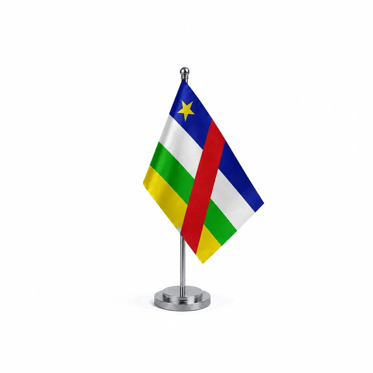 Drapeau bureau de la République centrafricaine modèle Argent avec mât et socle en acier inoxydable