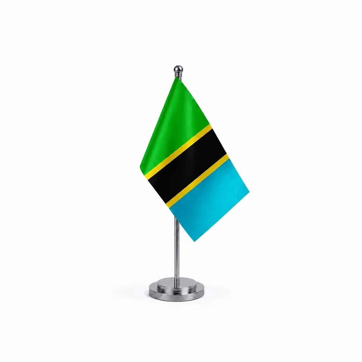 Drapeau bureau de la Tanzanie modèle Argent avec mât et socle en acier inoxydable