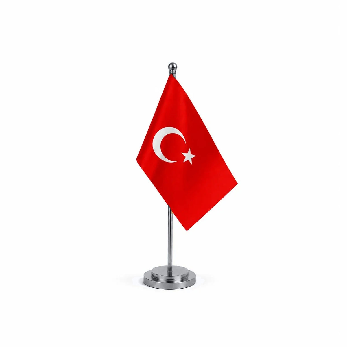 Drapeau bureau de la Turquie modèle Argent avec mât et socle en acier inoxydable