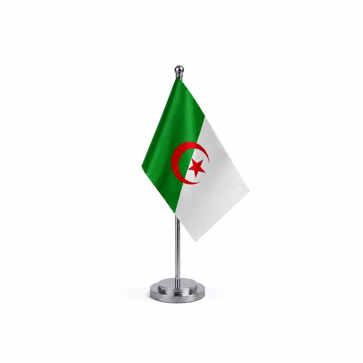 Drapeau bureau de l'Algérie modèle Argent avec mât et socle en acier inoxydable