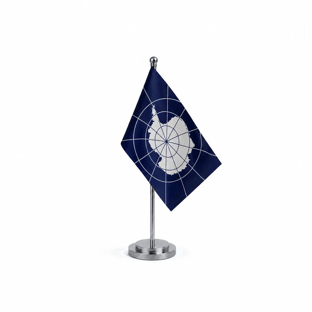Drapeau bureau de l'Antarctique modèle Argent avec mât et socle en acier inoxydable