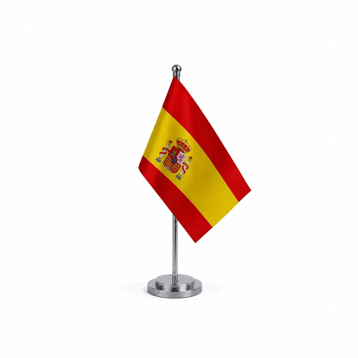 Drapeau bureau de l'Espagne modèle Argent avec mât et socle en acier inoxydable