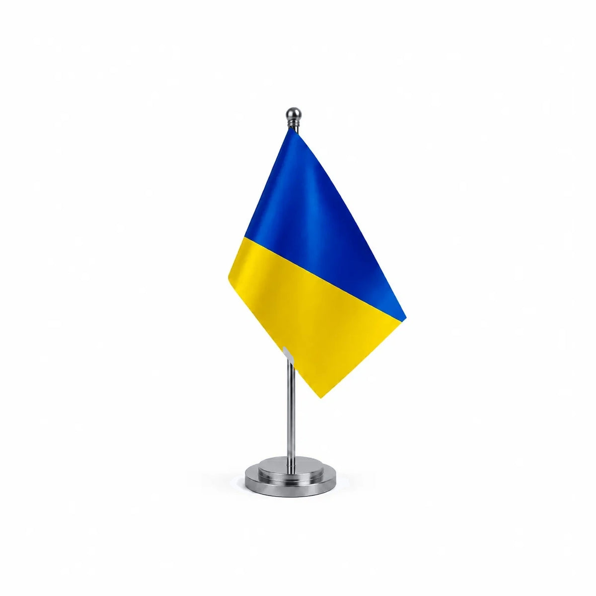 Drapeau bureau de l'Ukraine modèle Argent avec mât et socle en acier inoxydable