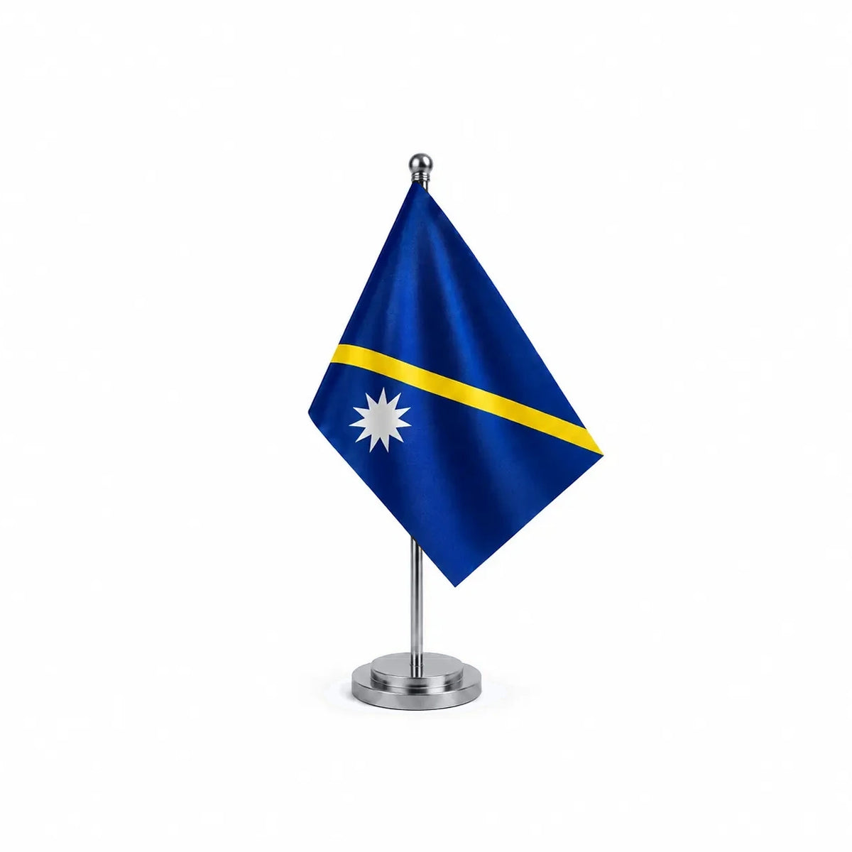 Drapeau bureau de Nauru modèle Argent avec mât et socle en acier inoxydable
