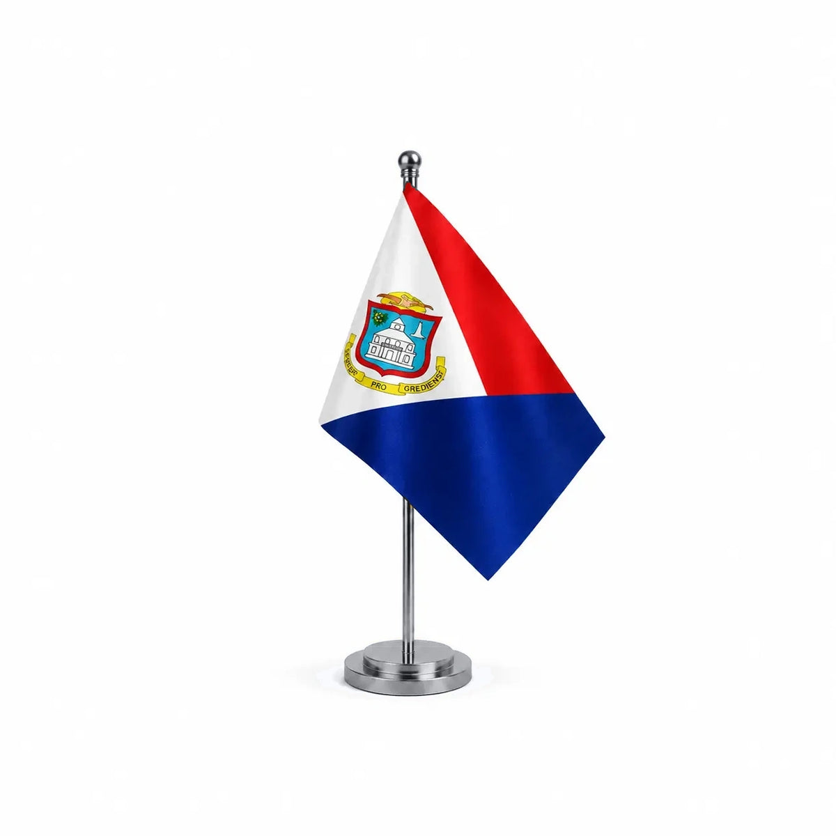Drapeau bureau de Saint-Martin modèle Argent avec mât et socle en acier inoxydable
