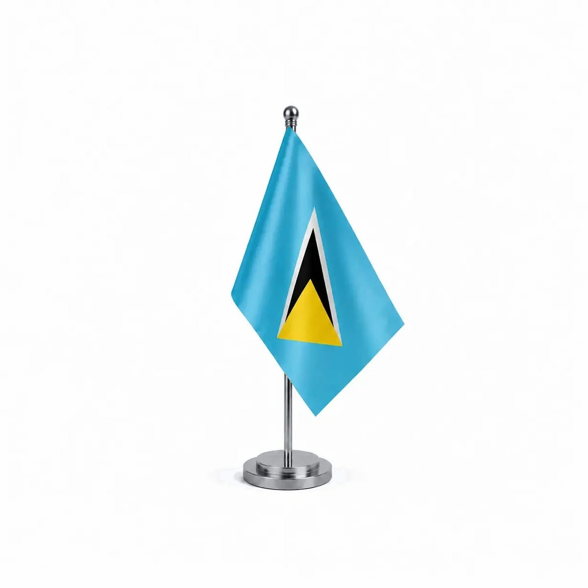 Drapeau bureau de Sainte-Lucie modèle Argent avec mât et socle en acier inoxydable