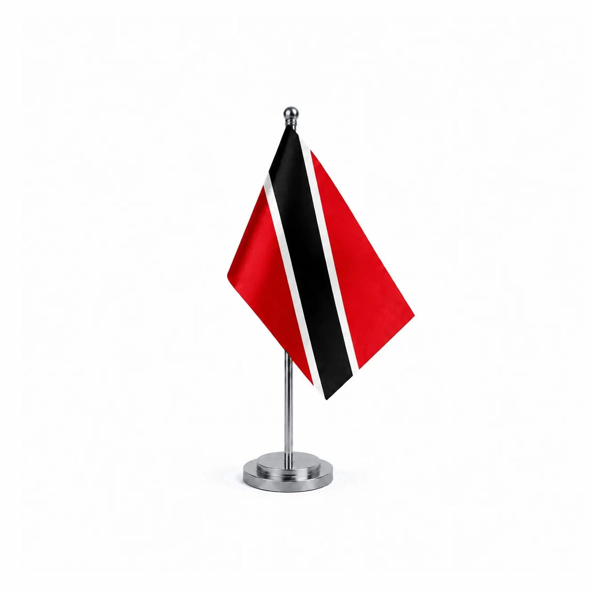 Drapeau bureau de Trinité-et-Tobago modèle Argent avec mât et socle en acier inoxydable