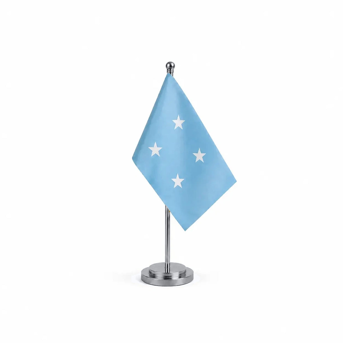 Drapeau bureau des États fédérés de Micronésie modèle Argent avec mât et socle en acier inoxydable