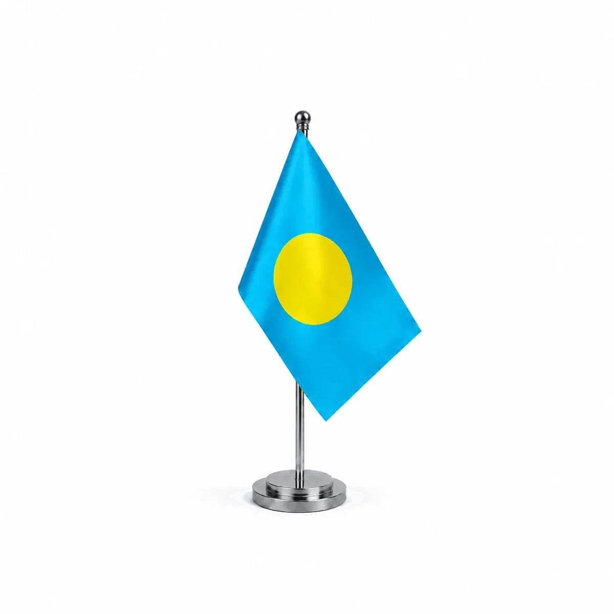 Drapeau bureau des Palaos modèle Argent avec mât et socle en acier inoxydable