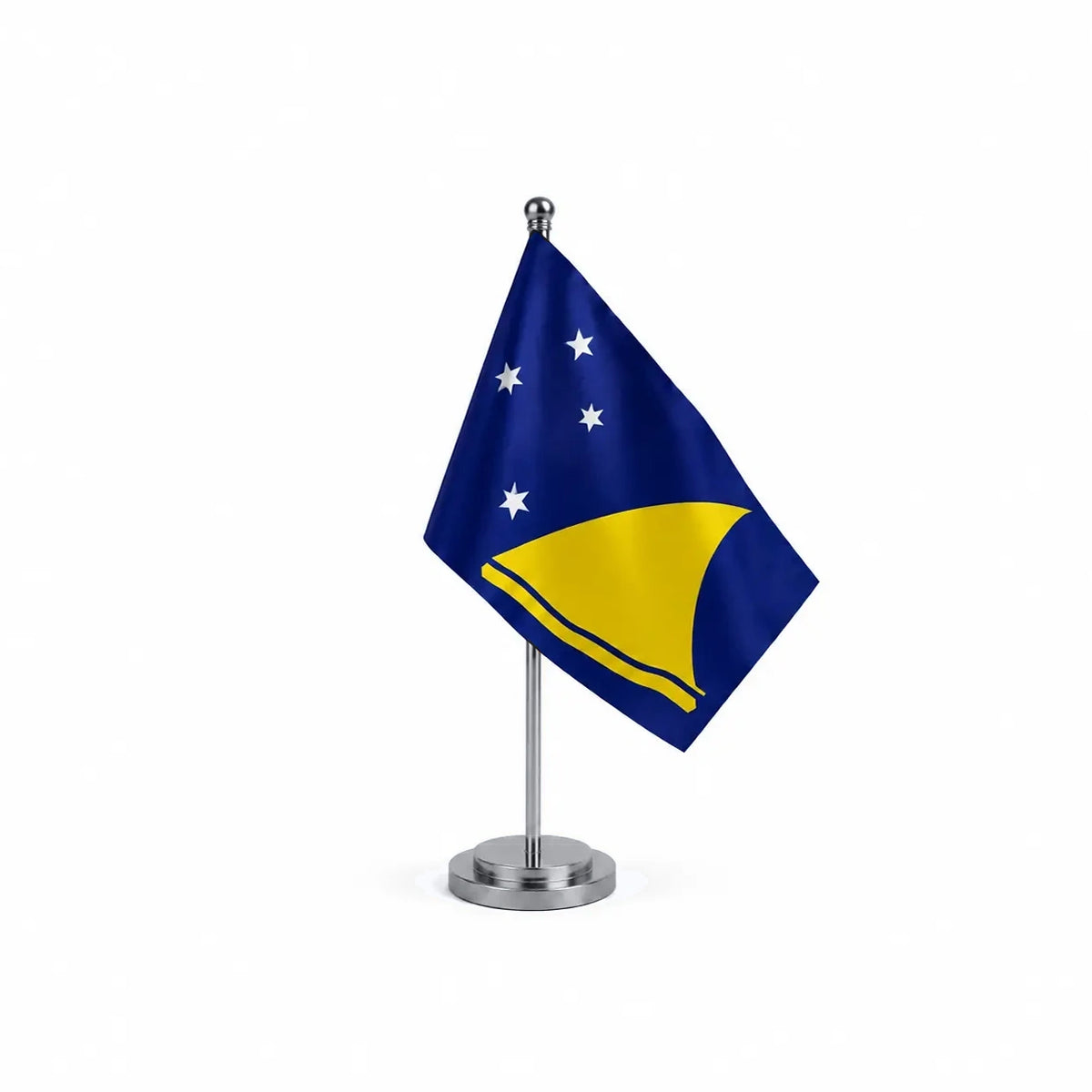Drapeau bureau des Tokelau modèle Argent avec mât et socle en acier inoxydable