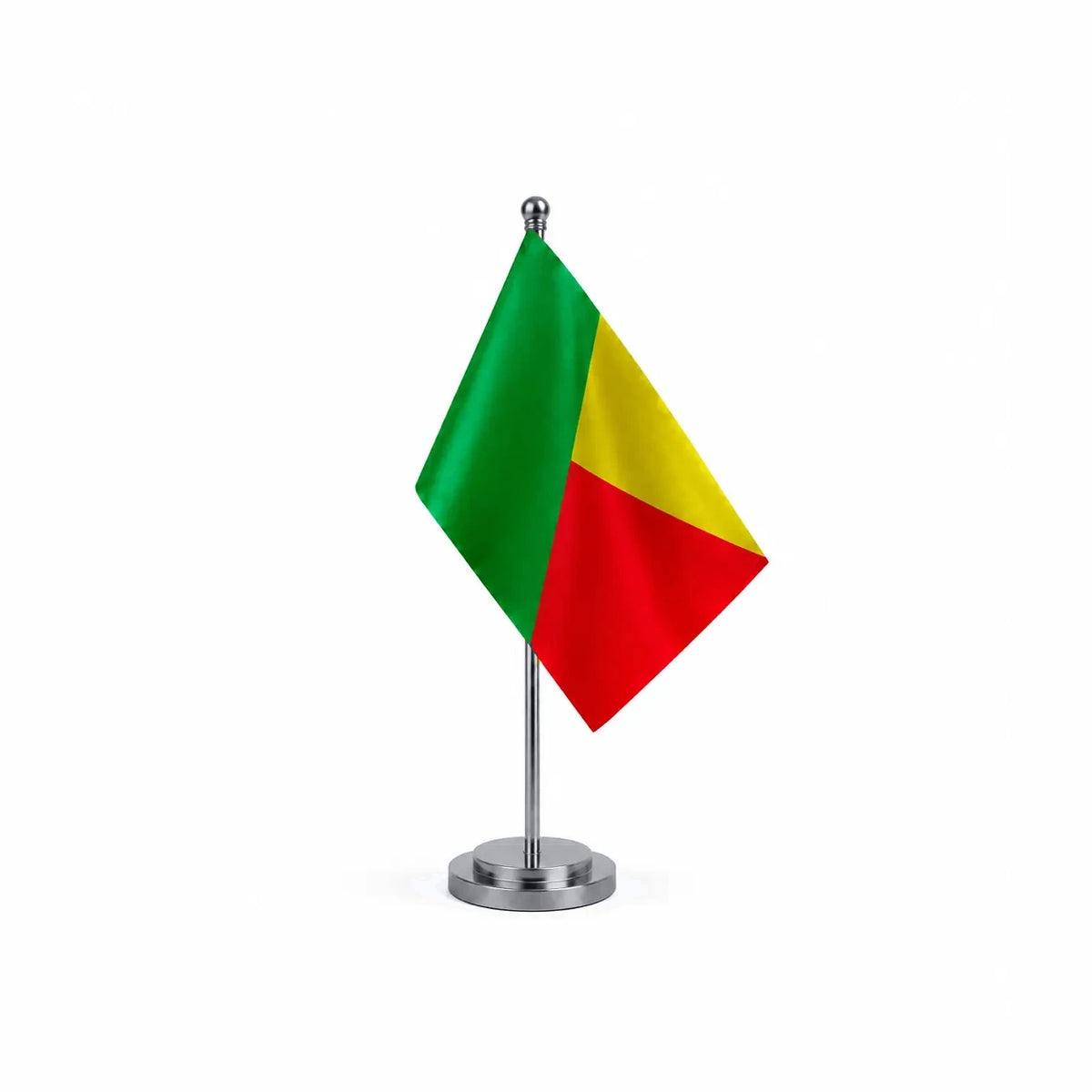 Drapeau bureau du Bénin modèle Argent avec mât et socle en acier inoxydable