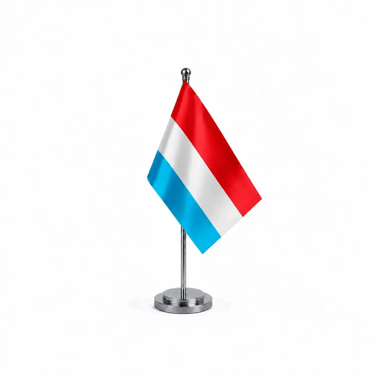 Drapeau bureau du Luxembourg modèle Argent avec mât et socle en acier inoxydable