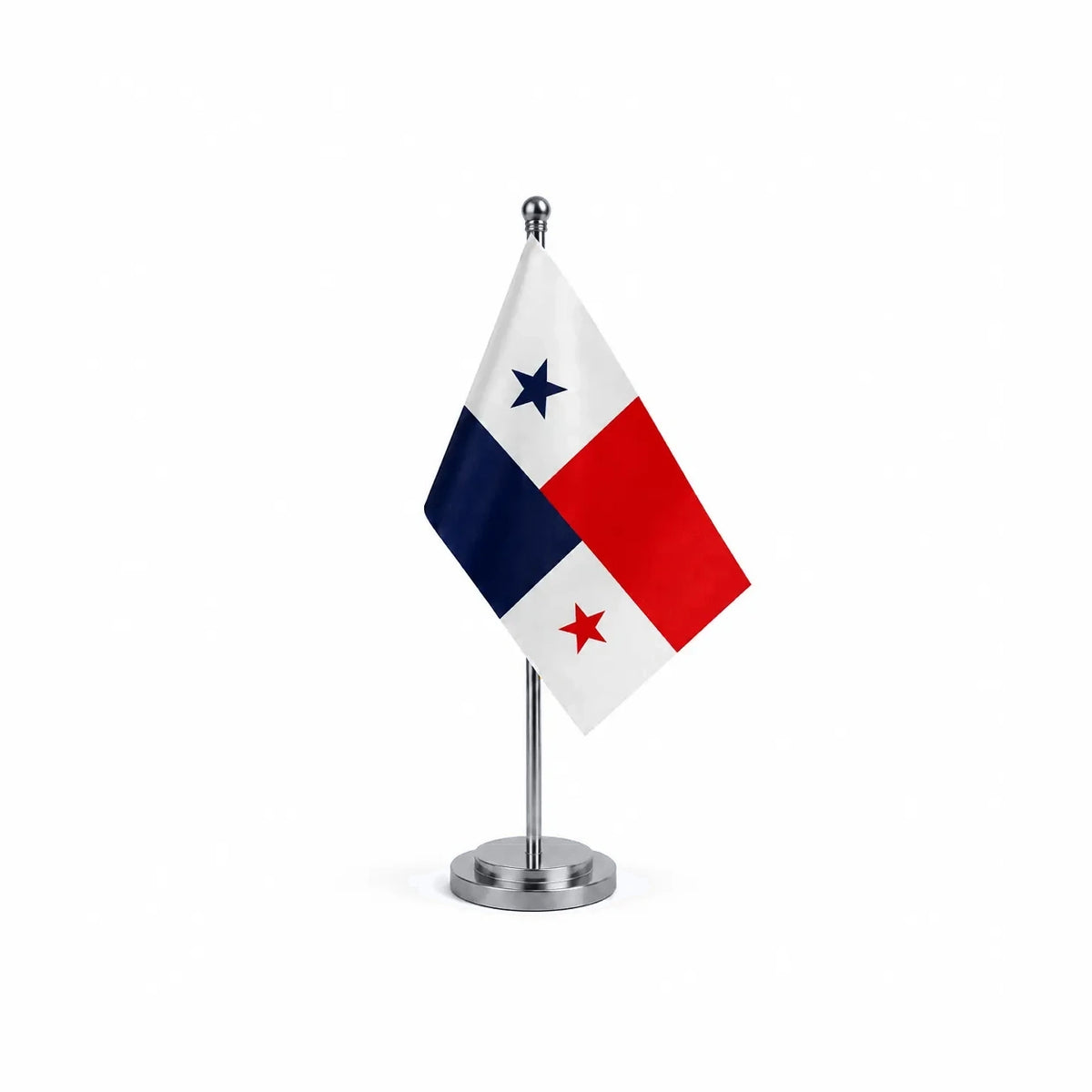 Drapeau bureau du Panama modèle Argent avec mât et socle en acier inoxydable