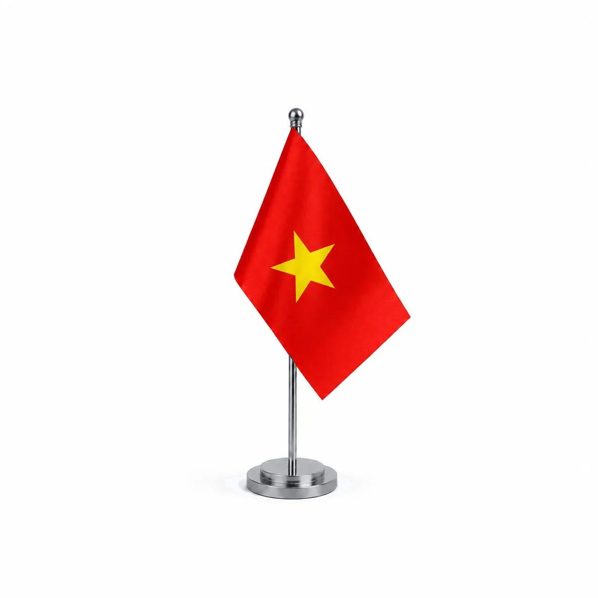 Drapeau bureau du Viêt Nam modèle Argent avec mât et socle en acier inoxydable