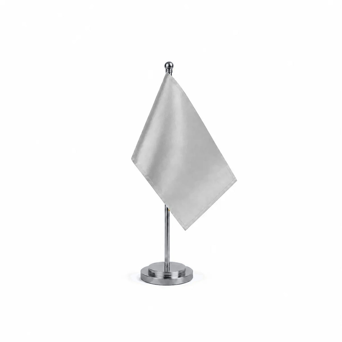 Drapeau Bureau Gris Clair modèle Argent avec mât et socle en acier inoxydable