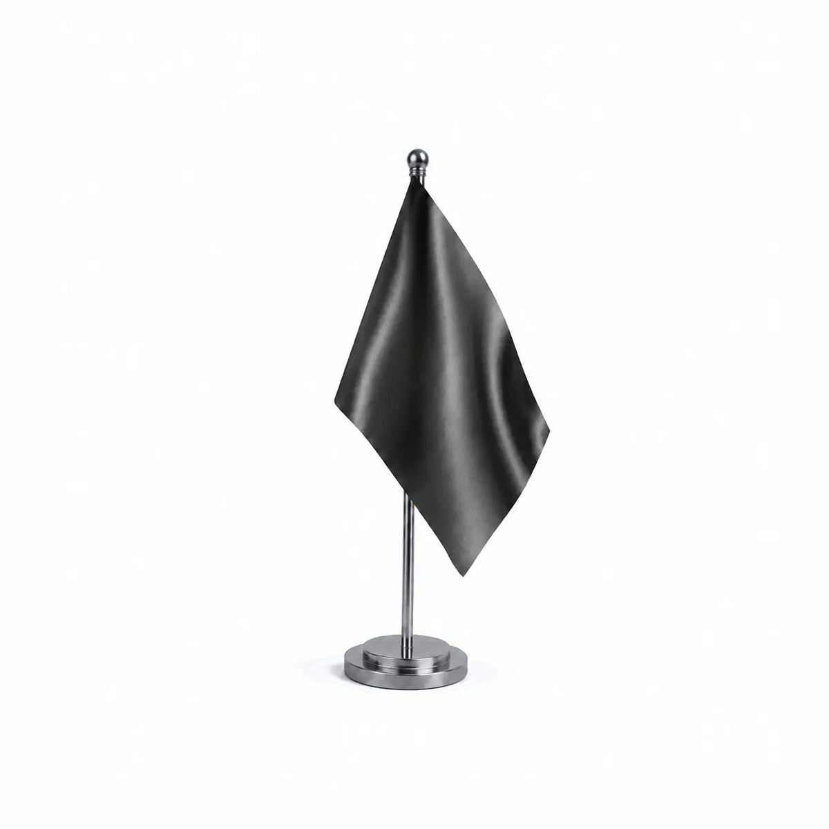 Drapeau Bureau Gris Noir modèle Argent avec mât et socle en acier inoxydable