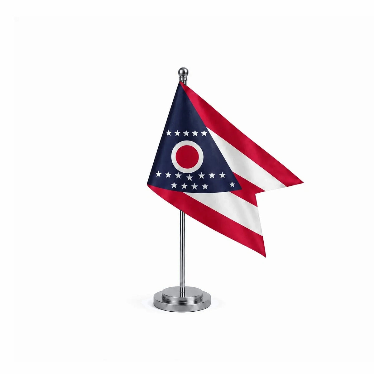 Drapeau Bureau de l'Ohio modèle Argent avec mât et socle en acier inoxydable