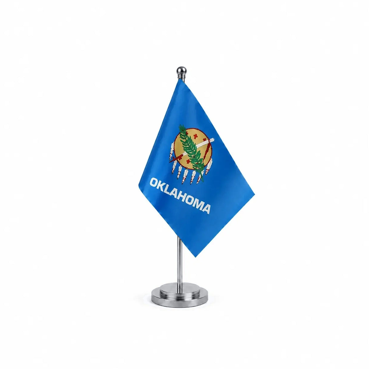 Drapeau Bureau de l'Oklahoma modèle Argent avec mât et socle en acier inoxydable