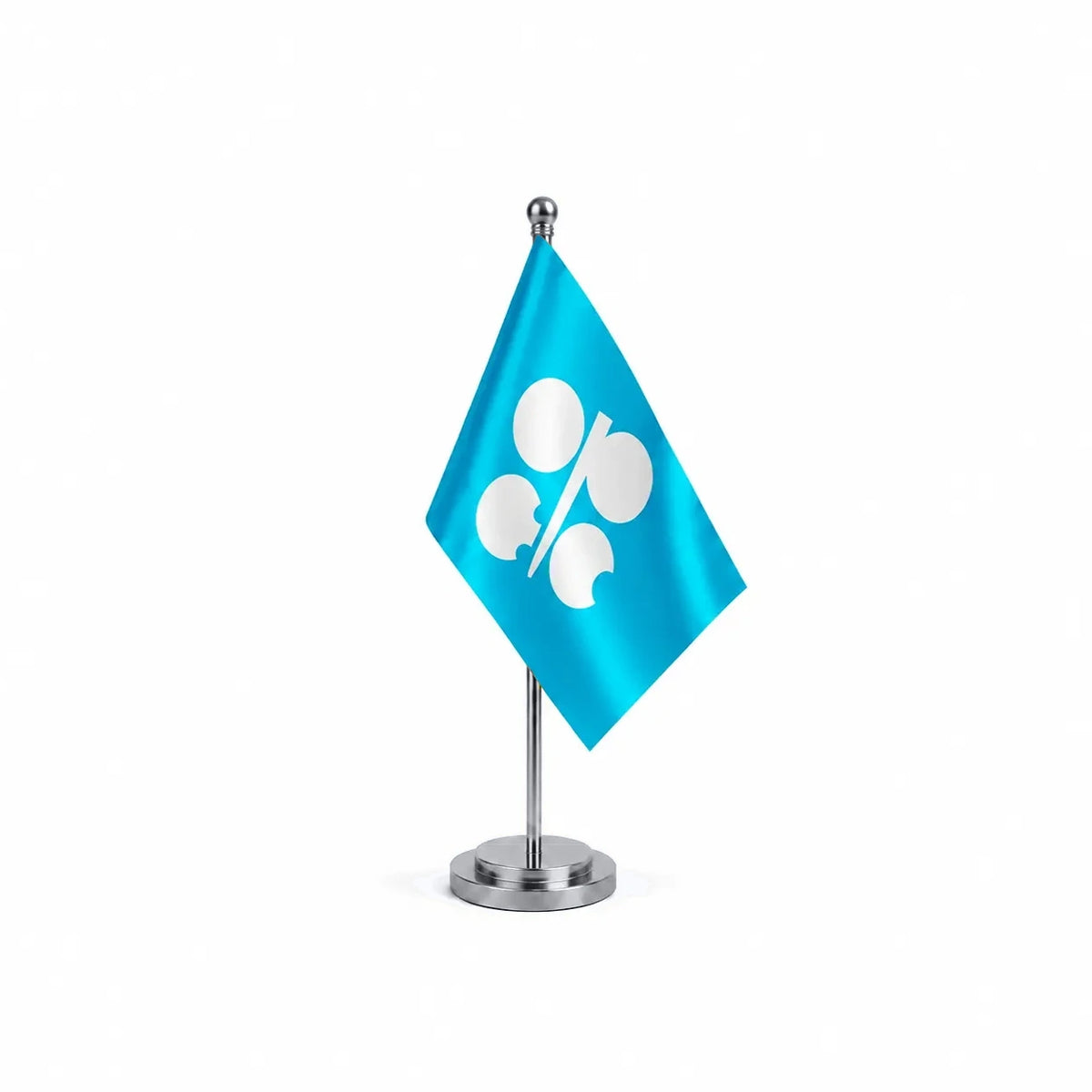 Drapeau Bureau de l'OPEP modèle Argent avec mât et socle en acier inoxydable