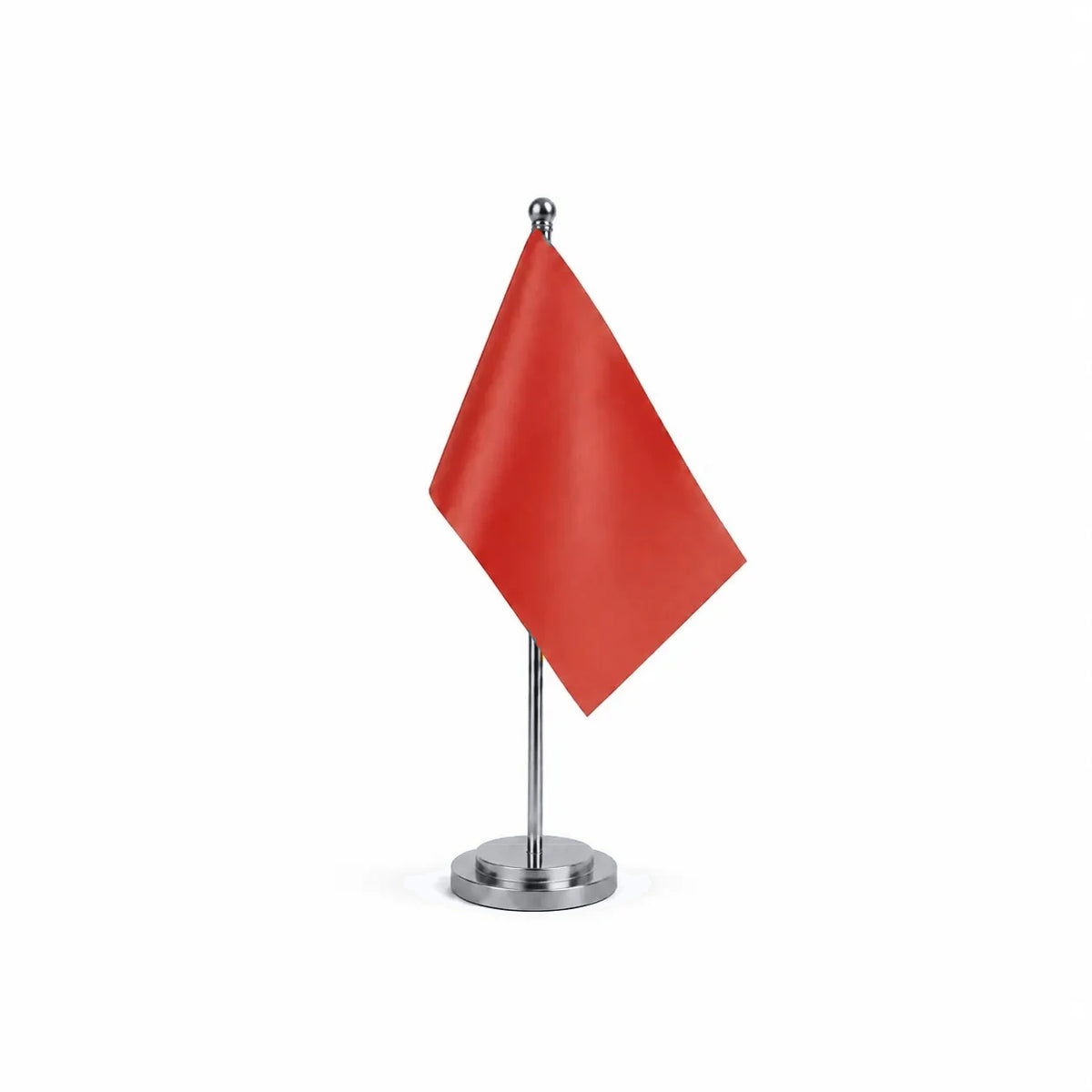 Drapeau Bureau Rouge Clair modèle Argent avec mât et socle en acier inoxydable