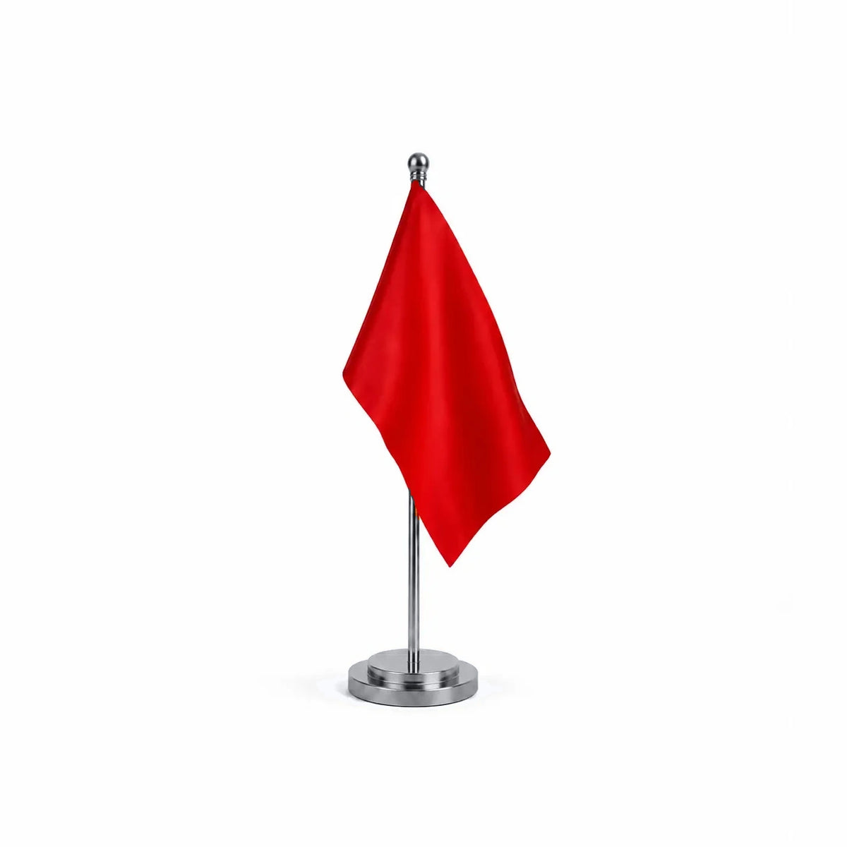 Drapeau Bureau Rouge modèle Argent avec mât et socle en acier inoxydable