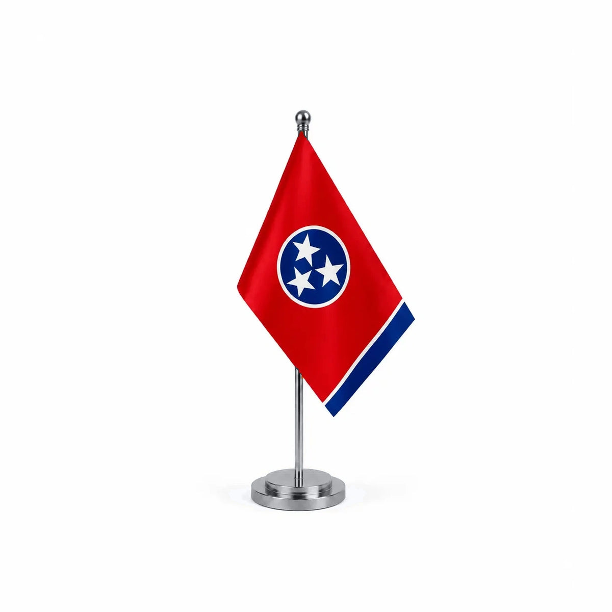 Drapeau Bureau du Tennessee modèle Argent avec mât et socle en acier inoxydable