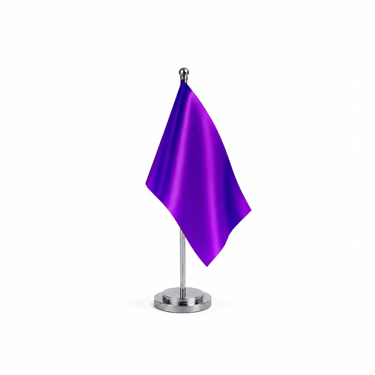 Drapeau Bureau Violet Foncé modèle Argent avec mât et socle en acier inoxydable