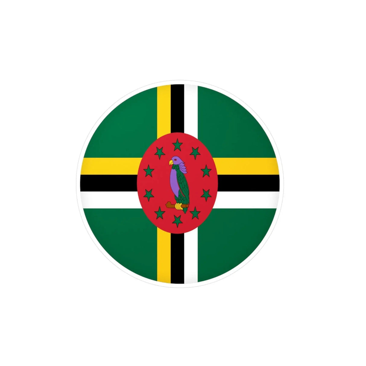 Autocollant rond drapeau dominique en pvc résistant