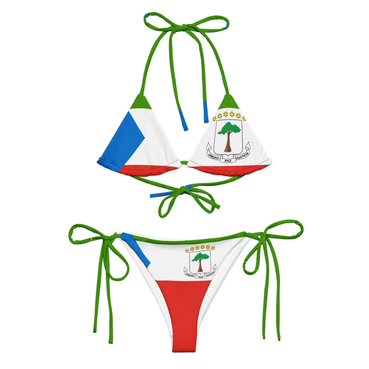 Bikini drapeau guinée équatoriale à cordon recyclé orné