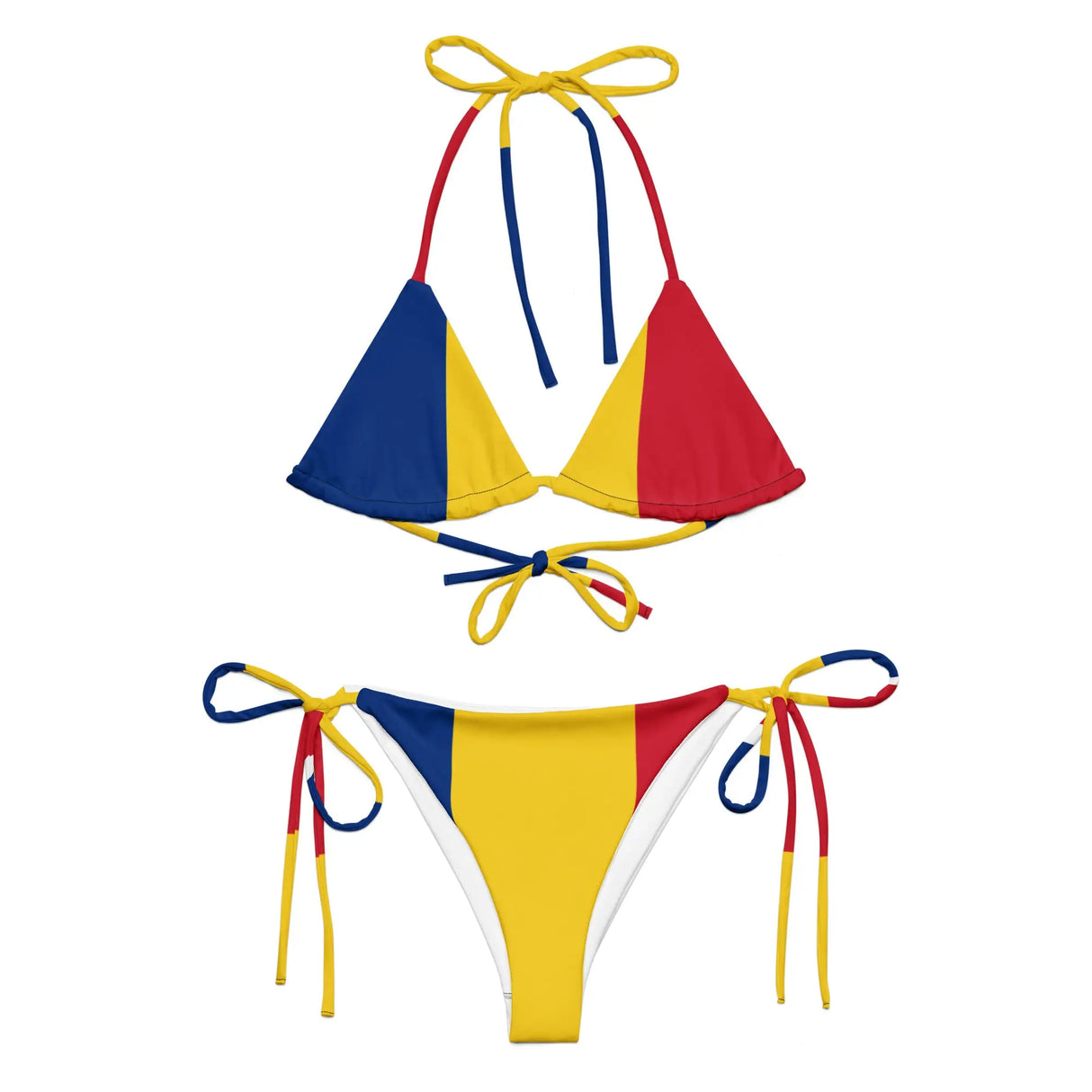 Bikini drapeau roumanie cordon recyclé impression all over