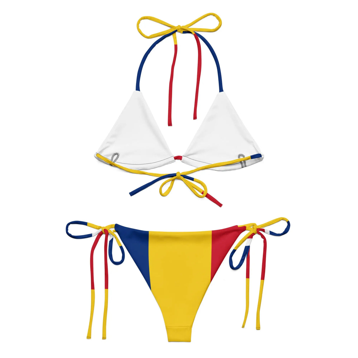Bikini drapeau roumanie cordon recyclé impression all over