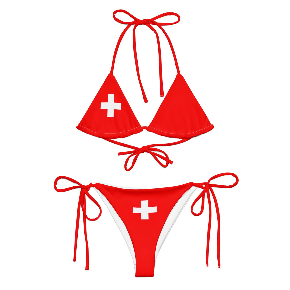 Bikini drapeau suisse cordon recyclé orné impression all over