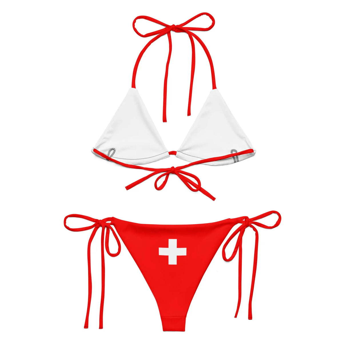 Bikini drapeau suisse cordon recyclé orné impression all over