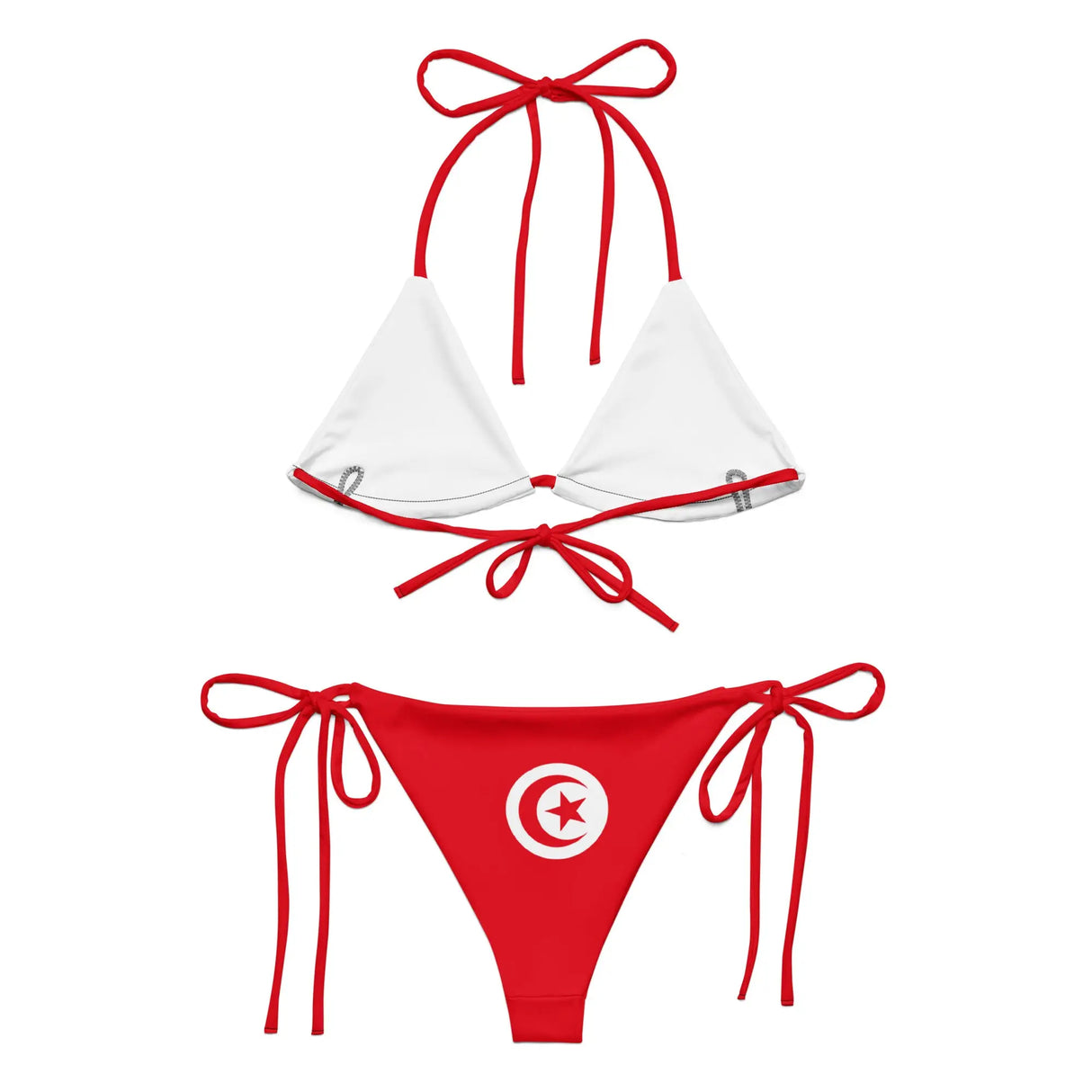 Bikini drapeau tunisie à cordon recyclé orné rouge