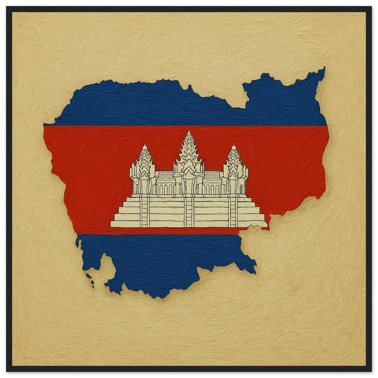 Cadre drapeau cambodge en bois finition décorative