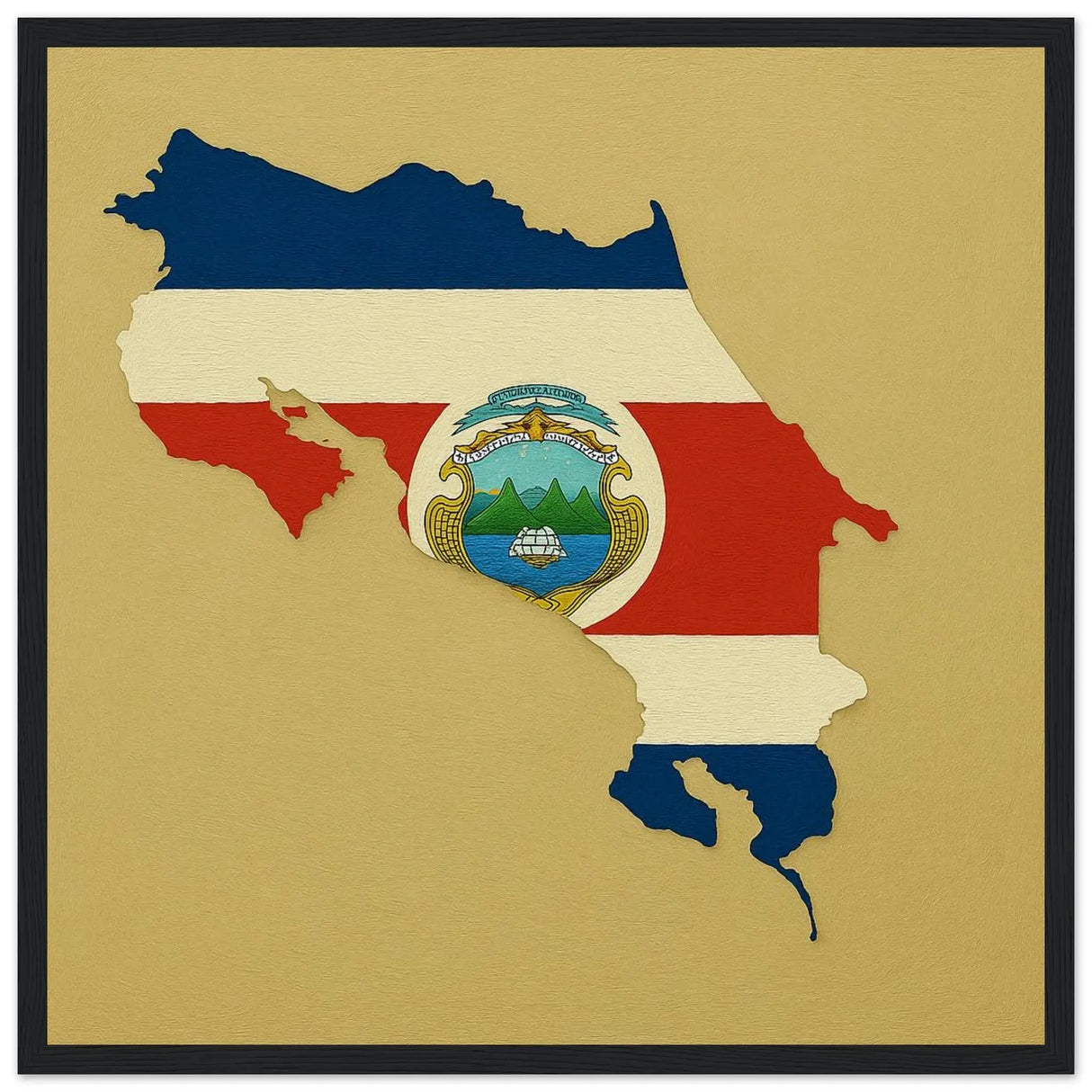 Cadre drapeau costa rica en bois affiché finition soignée