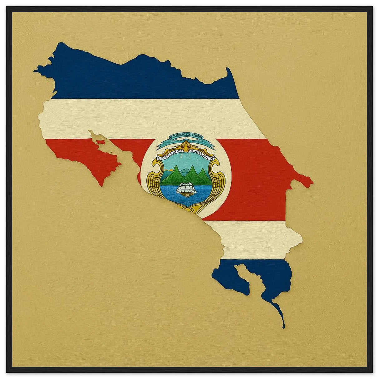 Cadre drapeau costa rica en bois affiché finition soignée