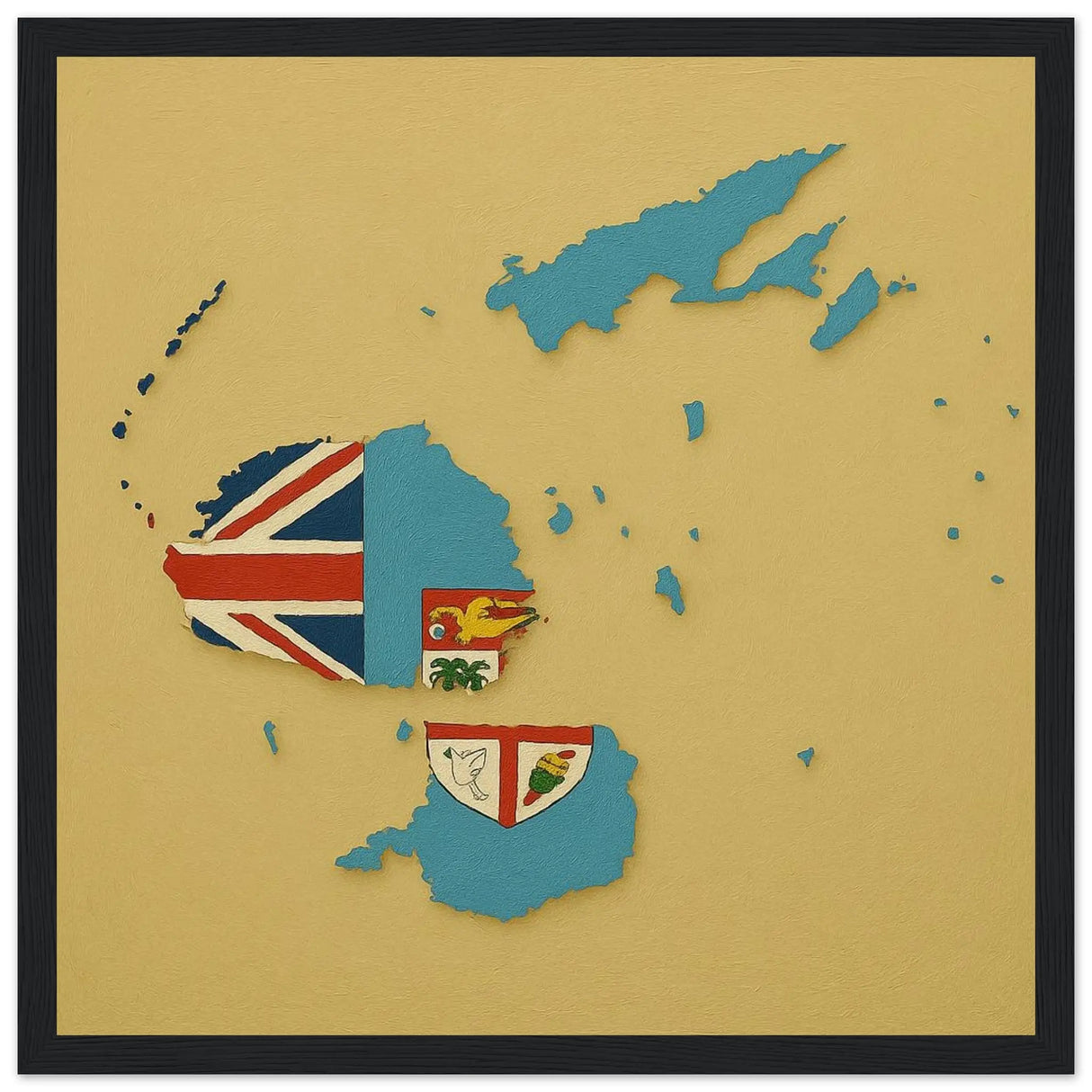 Cadre drapeau fidji en bois finition élégante