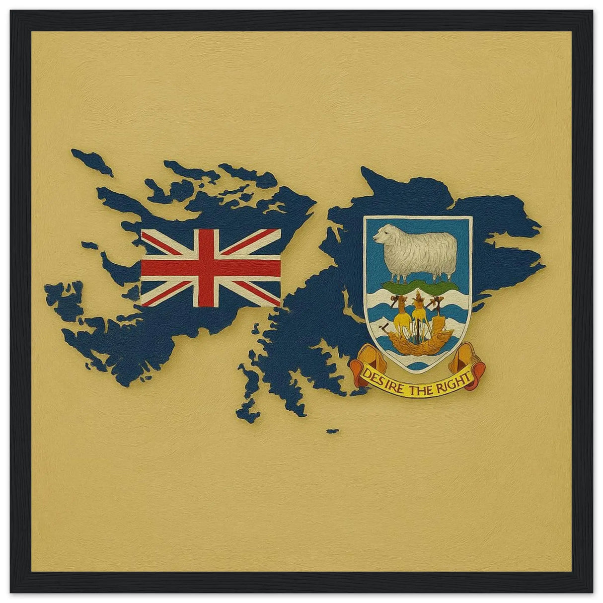 Cadre drapeau îles malouines bois finition décorative